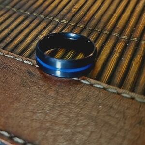 Men's Black and Blue Ring